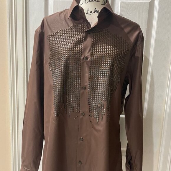 RAFAEL AMAYA SHIRT BUTTON DOWN BY RANGERS LEGEND XL CHOCOLATE STUDDED WESTERN - Picture 9 of 15